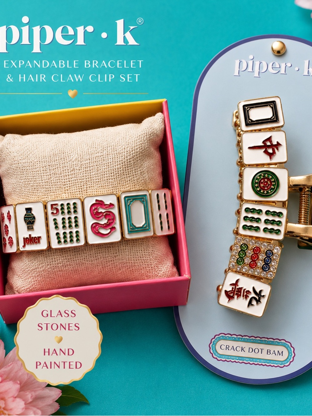 Piper K Mahjong Bracelet & Crack Dot Bam Hair Claw Clip Set NWT